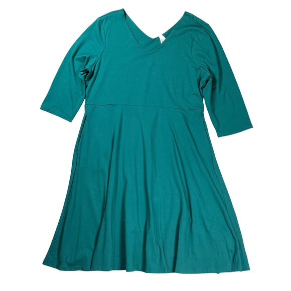 Pact Dresses & Skirts - Pact Fit and Flare Dress Women XXL Teal Green Organic Cotton 3/4 Sleeve V-Neck